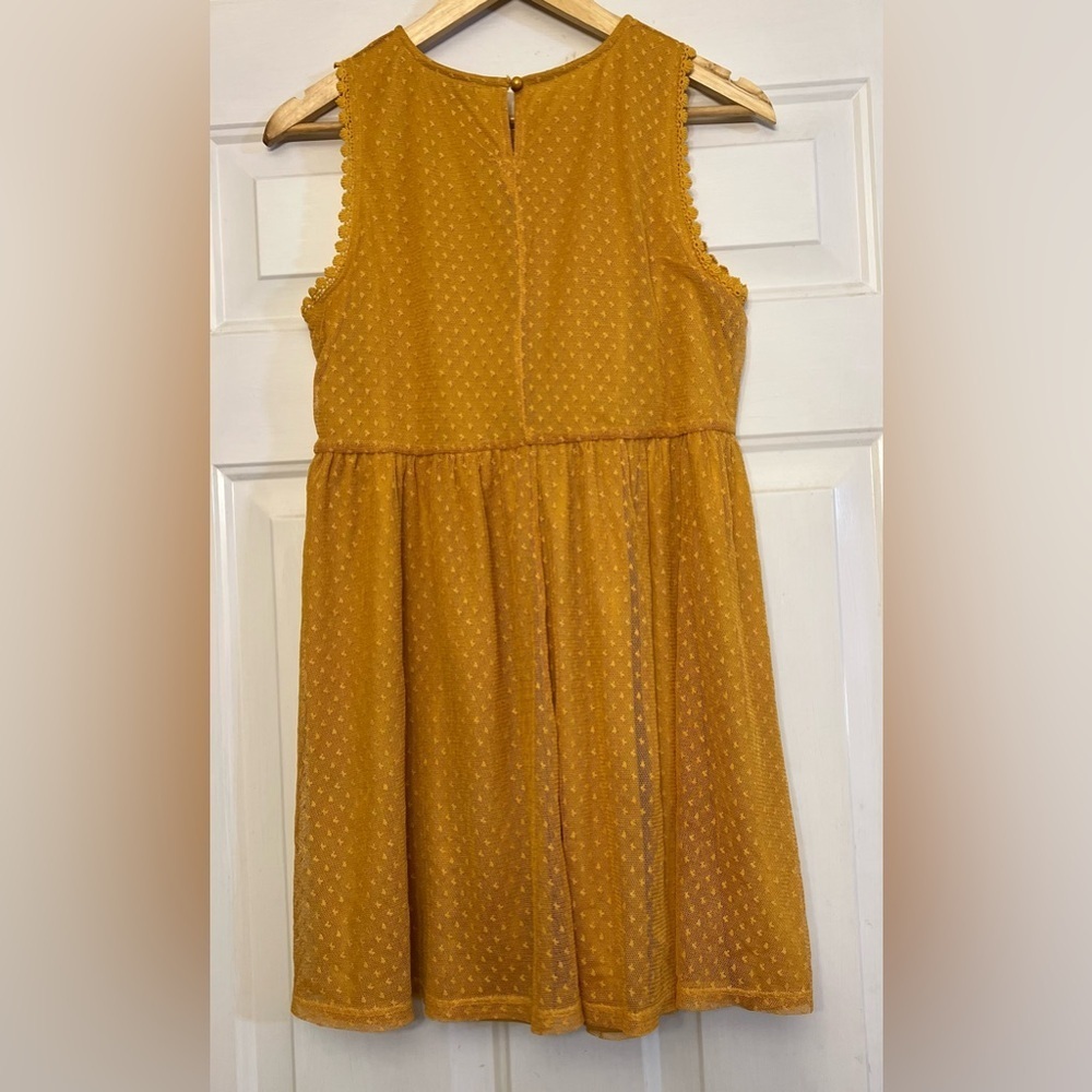 🌻 Blue Rain by Francesca’s - Mustard Yellow Embroidered Sleeveless Dress - Picture 4 of 9